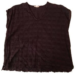 Eileen Fisher Womens Sleeveless Black Cotton Fringe Hem Top S/M
